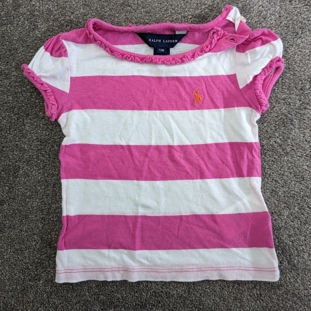 Ralph Lauren pink and white shirt tshirt lightweight 12 months